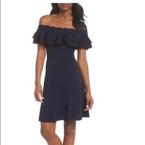 Eliza J fit and flare dress...navy....size large